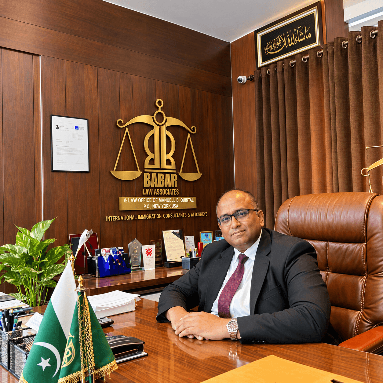 Ghulam Shabbir Babar at his desk, Babar Law Associates, Karachi